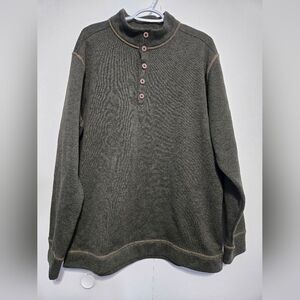 Original Weatherproof Vintage Men's Olive Henley 5 Button Sweatshirt Pullover